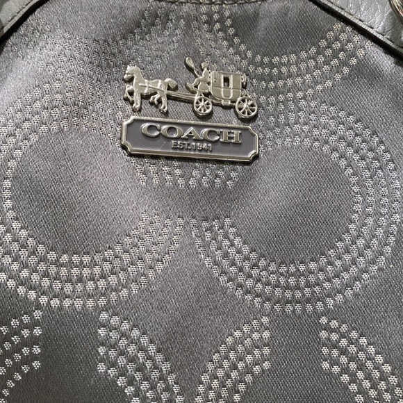 COACH (# 15935) “Madison” Grey Logo Fabric & Leather Satchel - Picture 2 of 12